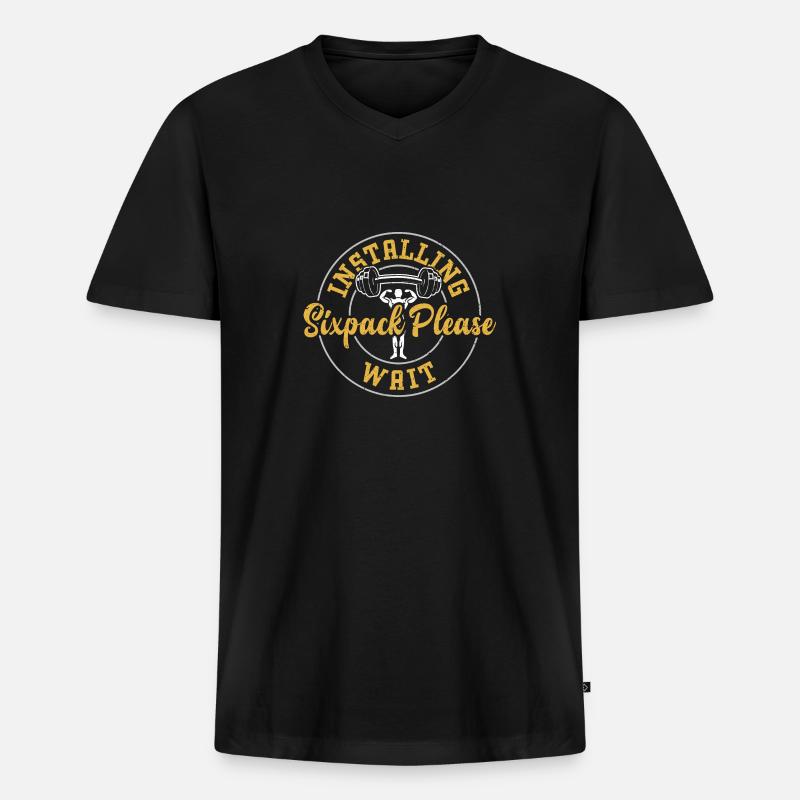 Installing Sixpack Please Wait - Männer Premium Bio T-Shirt mit V-Ausschnitt - Schwarz