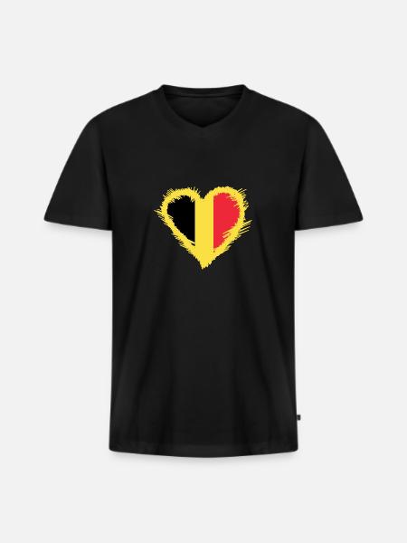 Belgium flag with heart - Men's Premium Organic T-shirt with V-neck - black
