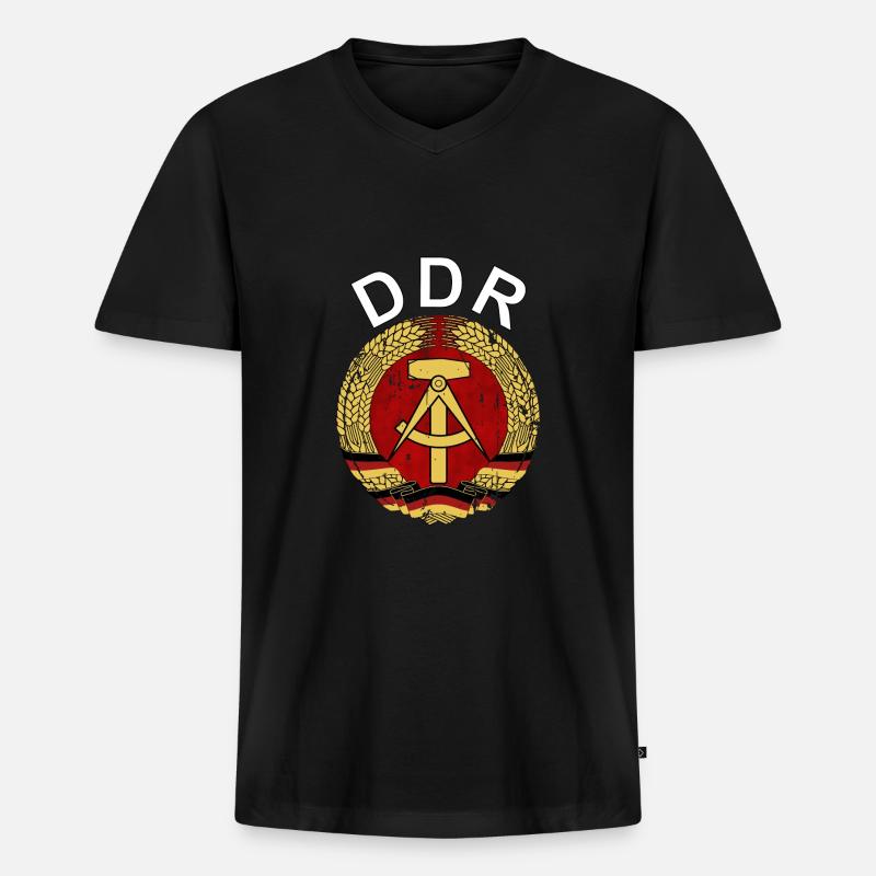 DDR Logo Retro - Männer Premium Bio T-Shirt mit V-Ausschnitt - Schwarz