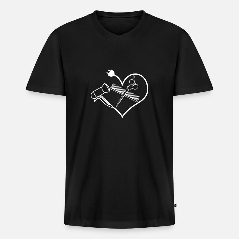 Salon de coiffure Barbier Coiffeur - T-shirt encolure en V Premium bio Homme - noir