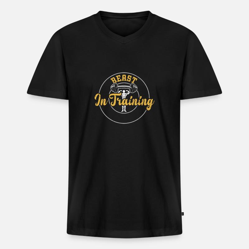 Beast In Training - Gym - Männer Premium Bio T-Shirt mit V-Ausschnitt - Schwarz