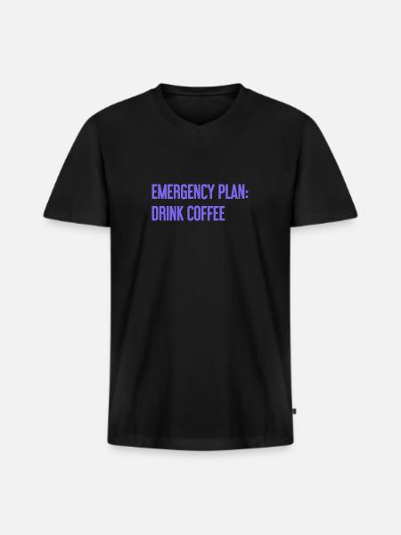 Kaffee-Notfallplan - Männer Premium Bio T-Shirt mit V-Ausschnitt - Schwarz