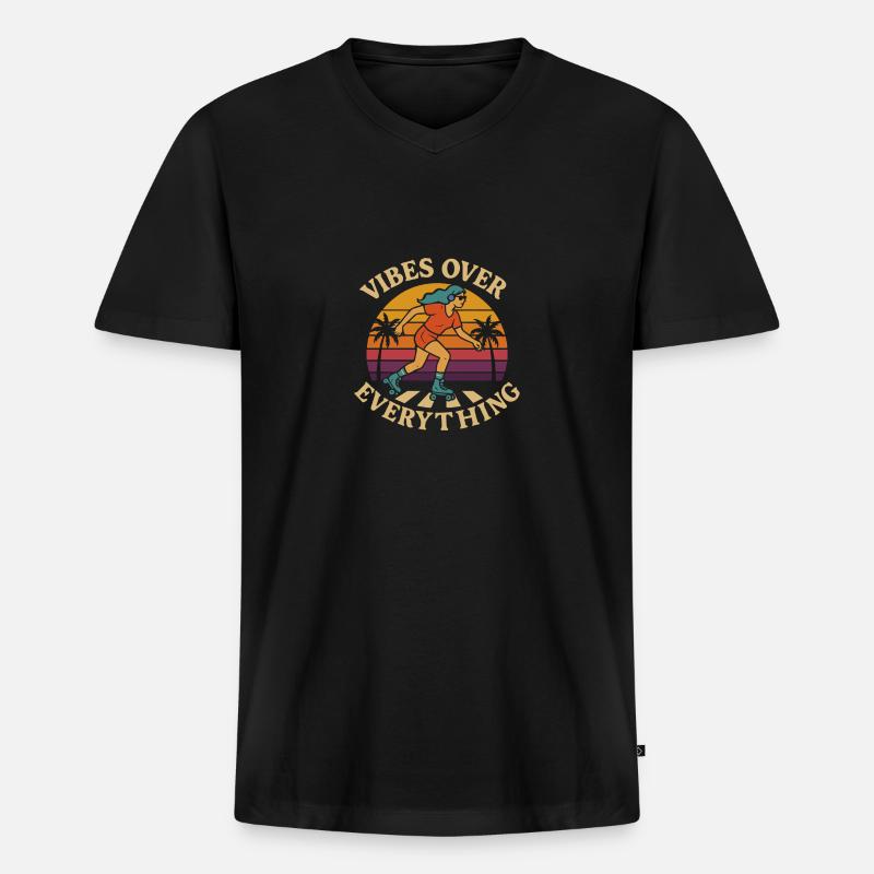 Rollerbladerin Vibes Over Everything - Männer Premium Bio T-Shirt mit V-Ausschnitt - Schwarz