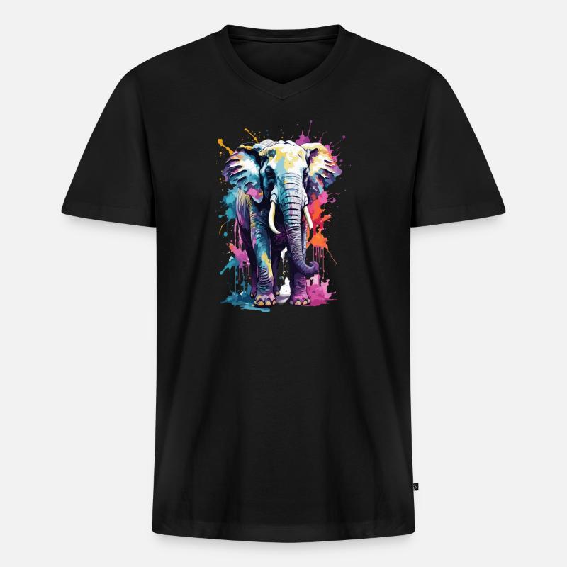 Elefant Coole Farbexplosion in der Savanne - Männer Premium Bio T-Shirt mit V-Ausschnitt - Schwarz