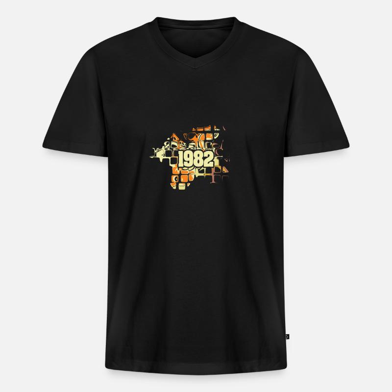 1982 - Premium økologisk T-shirt med V-hals til mænd - sort