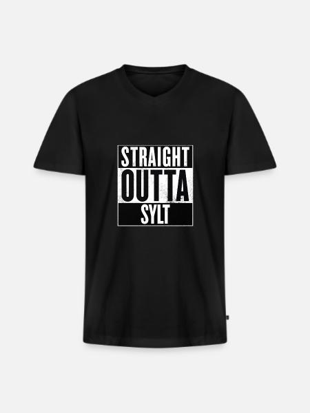 Straight Outta Sylt - Männer Premium Bio T-Shirt mit V-Ausschnitt - Schwarz