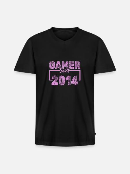 Jahr 2014 - Männer Premium Bio T-Shirt mit V-Ausschnitt - Schwarz