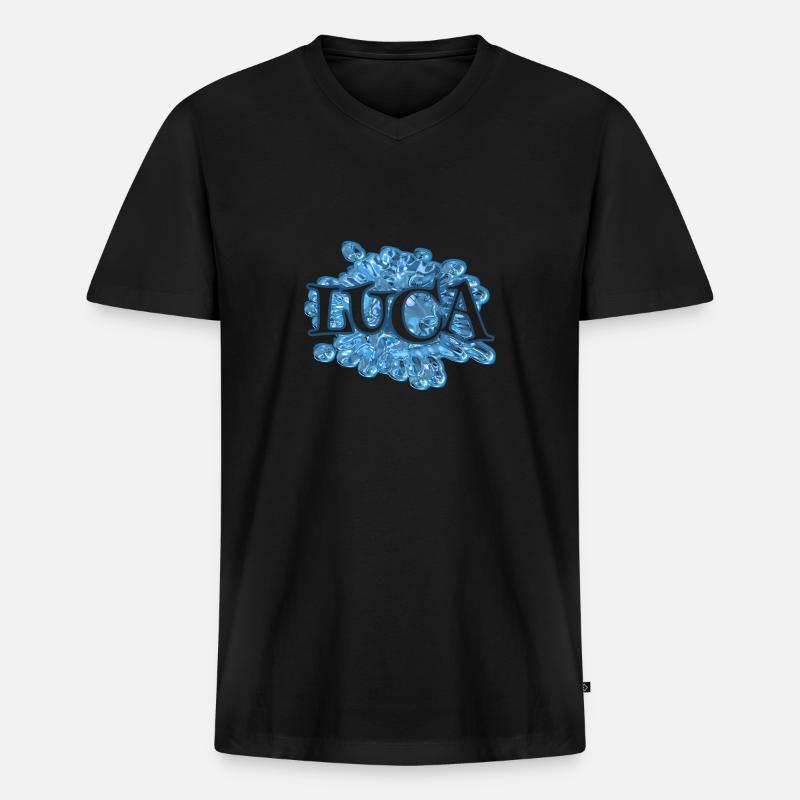 Wassertropfen für Luca Luca Name - Männer Premium Bio T-Shirt mit V-Ausschnitt - Schwarz