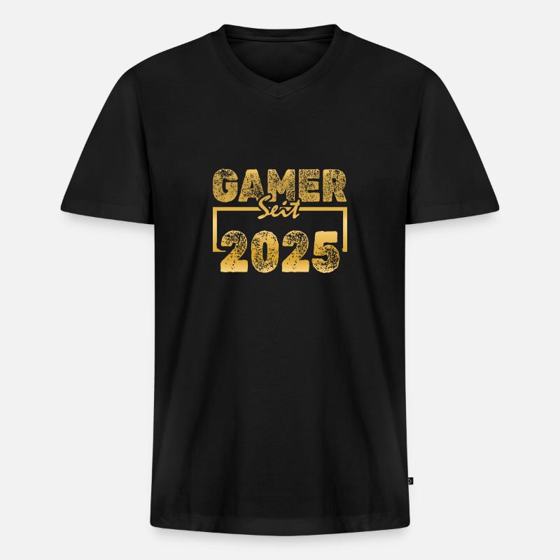 Gamen 2025 - Männer Premium Bio T-Shirt mit V-Ausschnitt - Schwarz