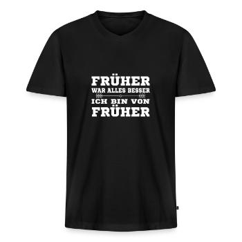 Lustig Früher war alles besser Ich bin von Früher - Männer Premium Bio T-Shirt mit V-Ausschnitt - Schwarz - Vorne - Nico (187cm)