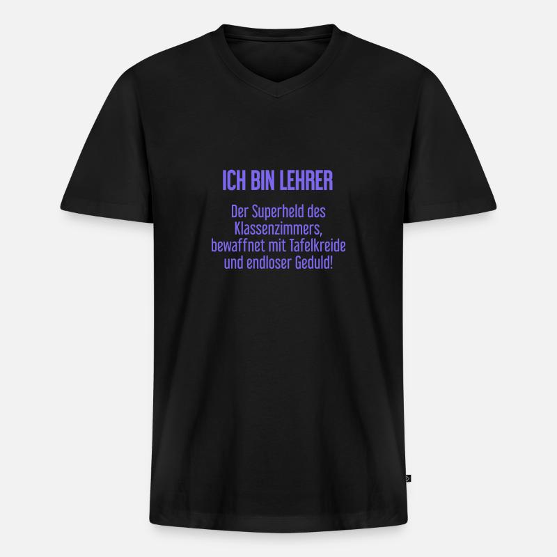 Lehrer - Der Superheld des Klassenzimmers! - Männer Premium Bio T-Shirt mit V-Ausschnitt - Schwarz