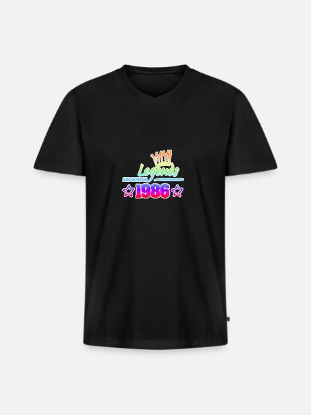 1986 - T-shirt encolure en V Premium bio Homme - noir