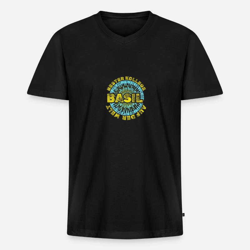 Basil - Männer Premium Bio T-Shirt mit V-Ausschnitt - Schwarz