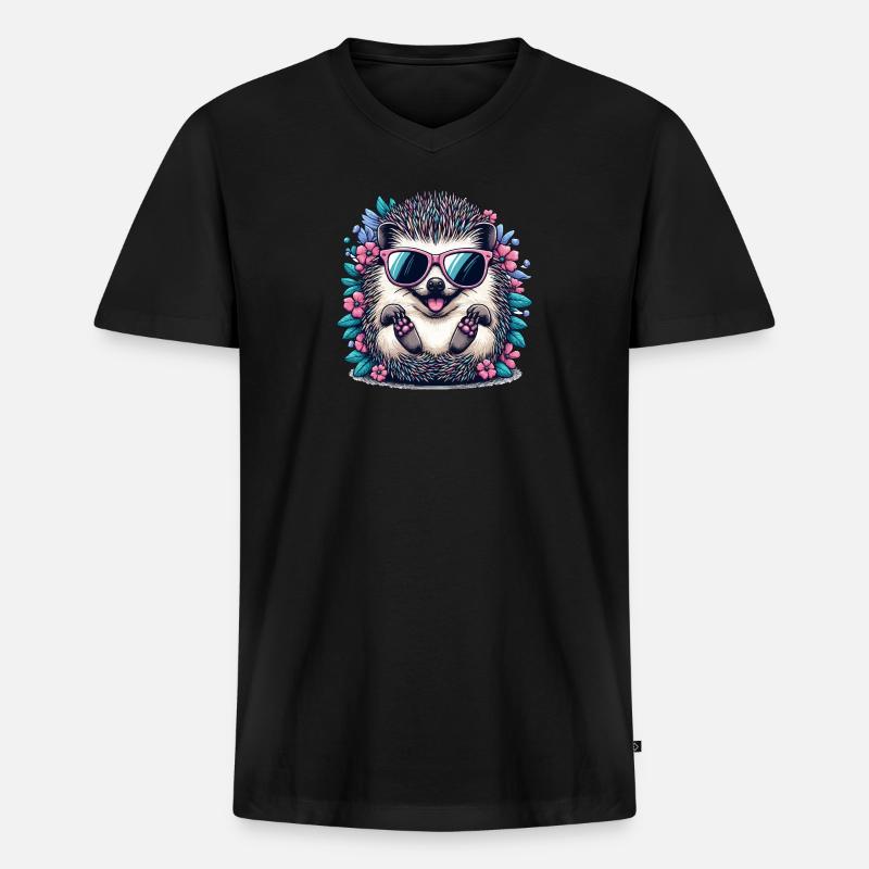 Buntes Igelchen - Männer Premium Bio T-Shirt mit V-Ausschnitt - Schwarz