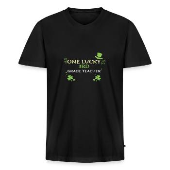 One Lucky 3rd Grade Teacher - Men's Premium Organic T-shirt with V-neck - black - Front - Nico (187cm)