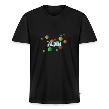 First name Albin - Men's Premium Organic T-shirt with V-neck - black - Front - Nico (187cm)
