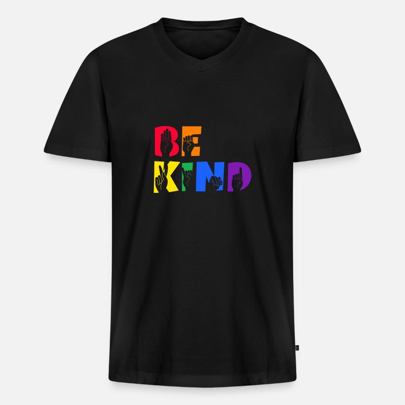 Be Kind Deaf Pride - Männer Premium Bio T-Shirt mit V-Ausschnitt - Schwarz