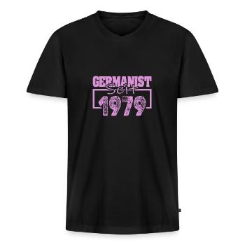 Germanist 1979 - Männer Premium Bio T-Shirt mit V-Ausschnitt - Schwarz - Vorne - Nico (187cm)