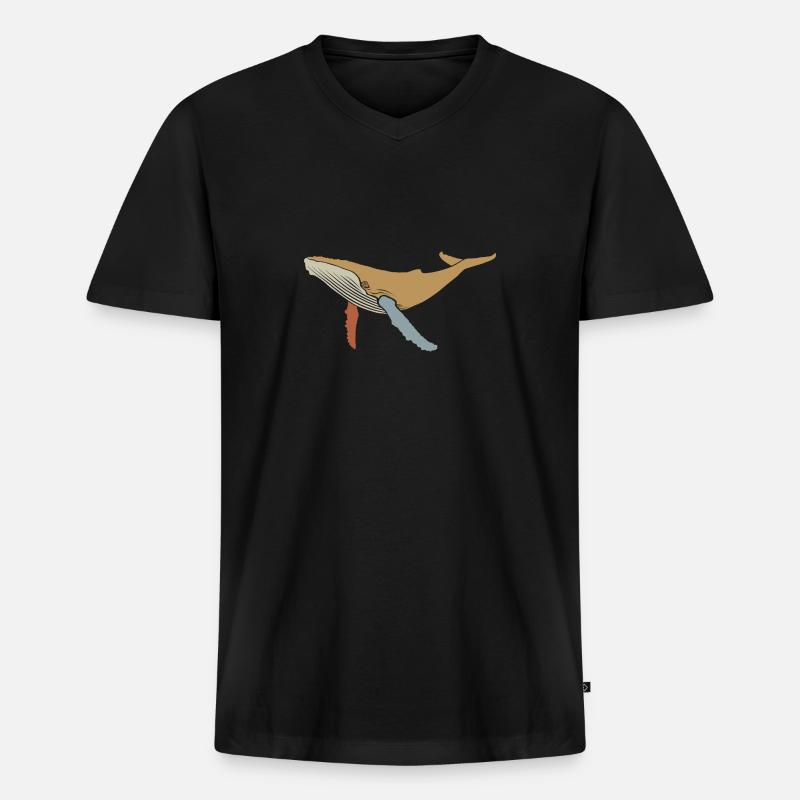 Wal - Buckelwal - Retro - Geschenk - Männer Premium Bio T-Shirt mit V-Ausschnitt - Schwarz