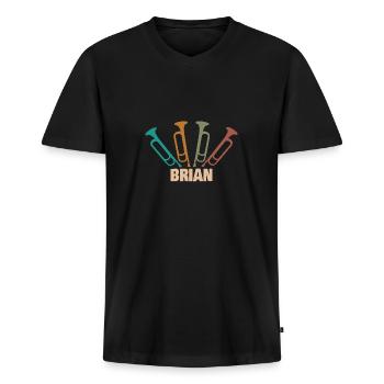 First name Brian - Men's Premium Organic T-shirt with V-neck - black - Front - Nico (187cm)