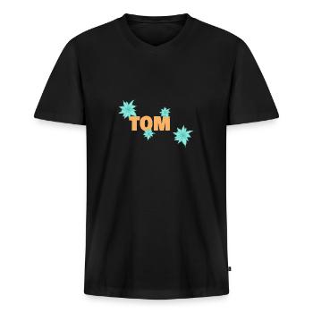Vorname Tom - Männer Premium Bio T-Shirt mit V-Ausschnitt - Schwarz - Vorne - Nico (187cm)