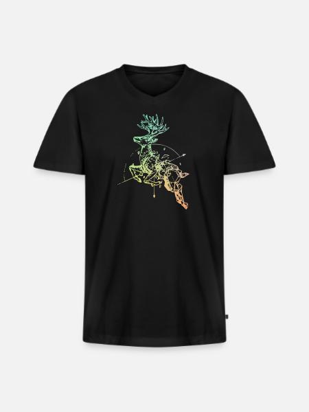 Deer with compass - Men's Premium Organic T-shirt with V-neck - black