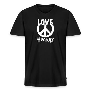Love Hockey für alle Feldhockey Fans - Männer Premium Bio T-Shirt mit V-Ausschnitt - Schwarz - Vorne - Nico (187cm)