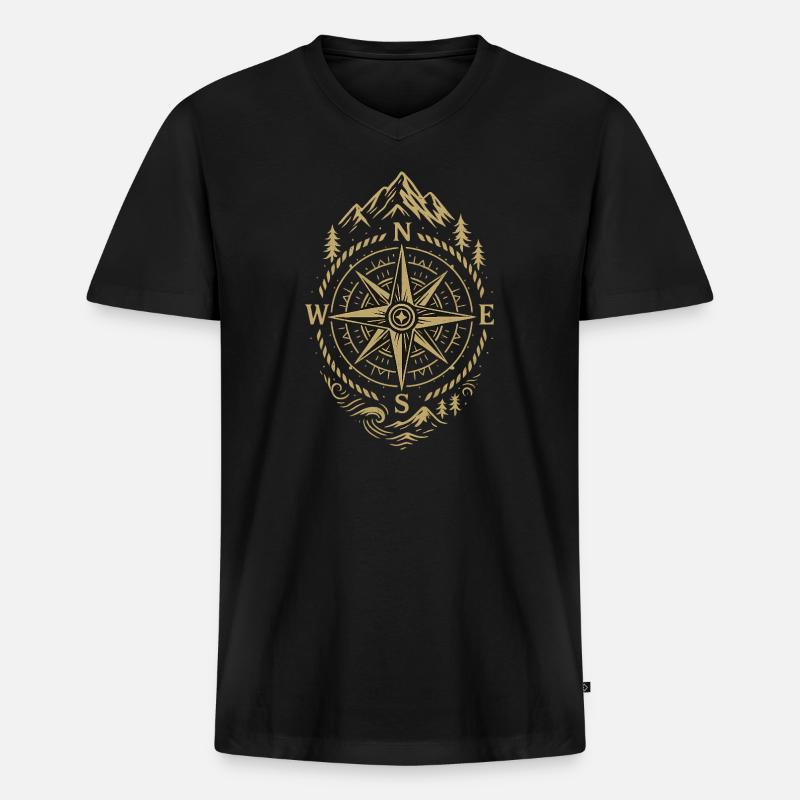 Kompass Retro Kompass Hipster Geschenk - Männer Premium Bio T-Shirt mit V-Ausschnitt - Schwarz