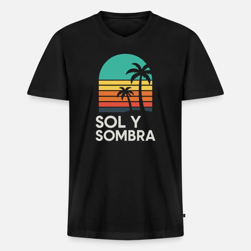 Boden und Schatten Sunset Palm - Männer Premium Bio T-Shirt mit V-Ausschnitt - Schwarz