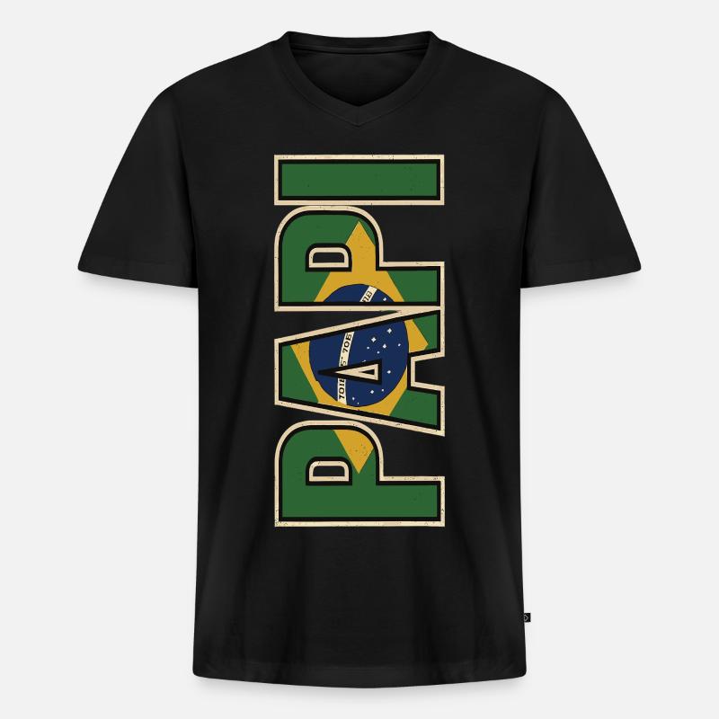 PAPI Brasil – Retro Style mit Flaggen - Männer Premium Bio T-Shirt mit V-Ausschnitt - Schwarz