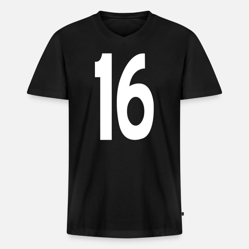 16 Sechzehn - Männer Premium Bio T-Shirt mit V-Ausschnitt - Schwarz