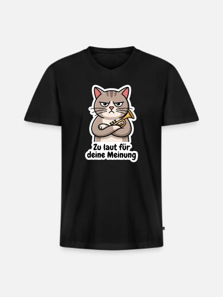 Trompete Trompeter Katze Blechbläser T-Shirt - Männer Premium Bio T-Shirt mit V-Ausschnitt - Schwarz
