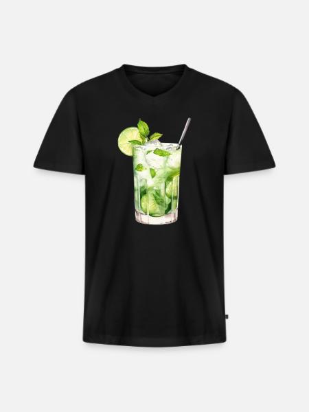 Mojito Drink – Frisches Sommer‑Design - Männer Premium Bio T-Shirt mit V-Ausschnitt - Schwarz