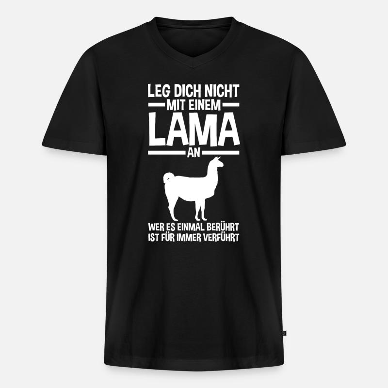 Lama - Männer Premium Bio T-Shirt mit V-Ausschnitt - Schwarz