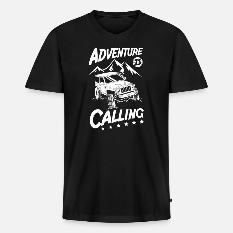 Adventure is Calling Jeeps - Männer Premium Bio T-Shirt mit V-Ausschnitt - Schwarz