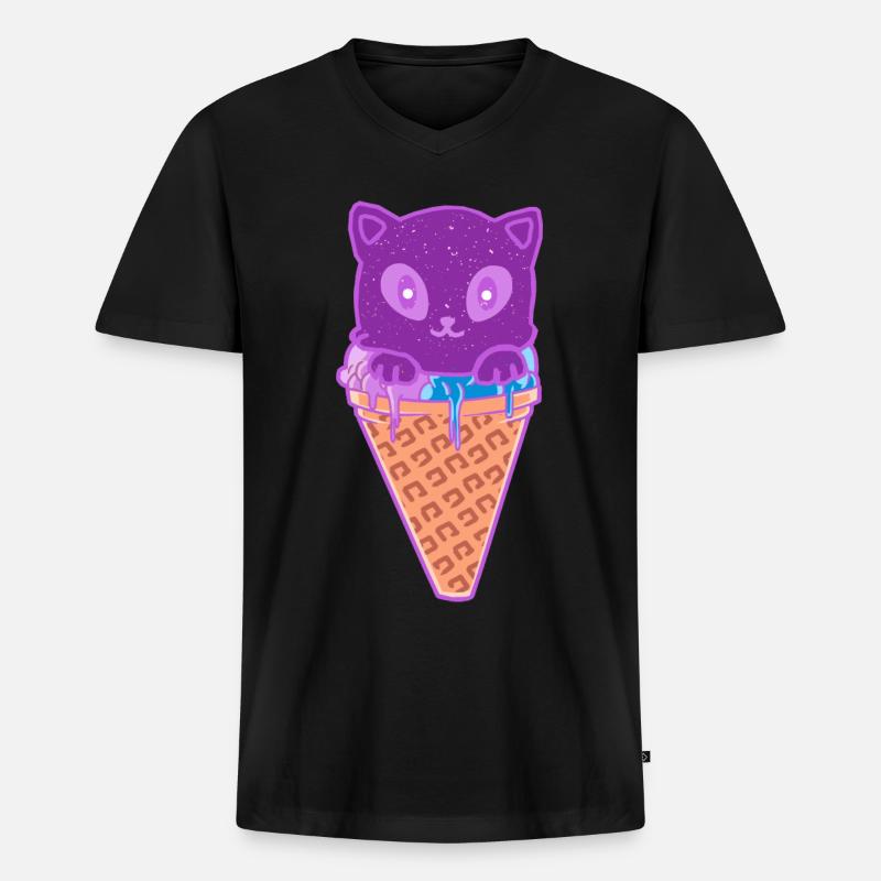 Katze Eiskreme Eiscrem - Männer Premium Bio T-Shirt mit V-Ausschnitt - Schwarz