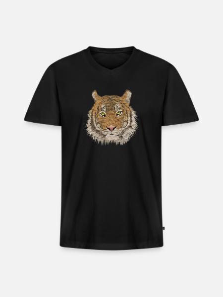 Tiger - Männer Premium Bio T-Shirt mit V-Ausschnitt - Schwarz