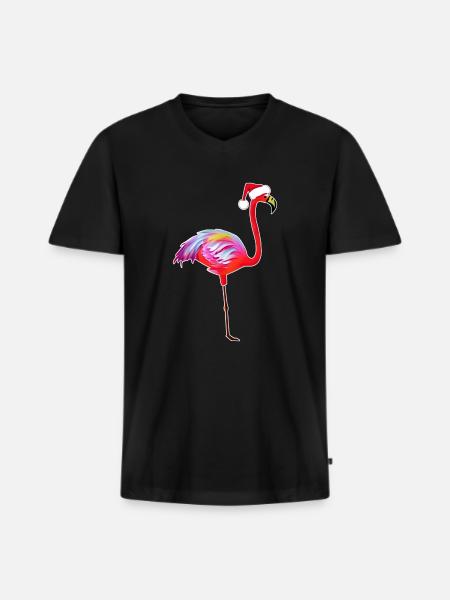 Christmas Flamingo - Men's Premium Organic T-shirt with V-neck - black