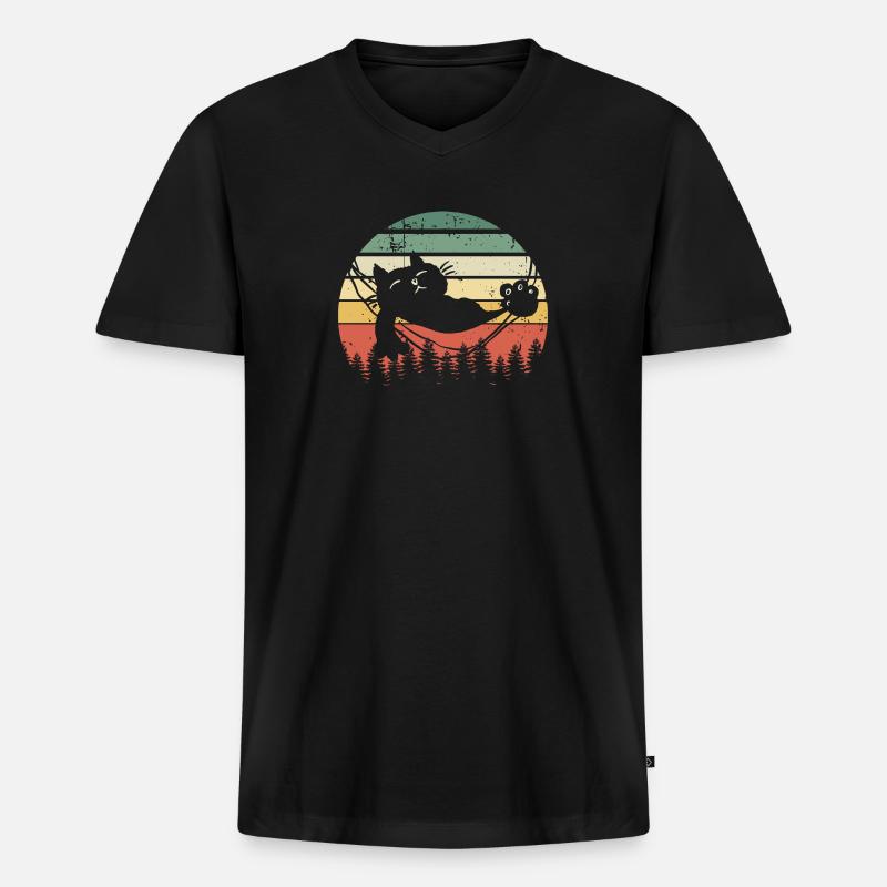 Katze Sunset - Männer Premium Bio T-Shirt mit V-Ausschnitt - Schwarz