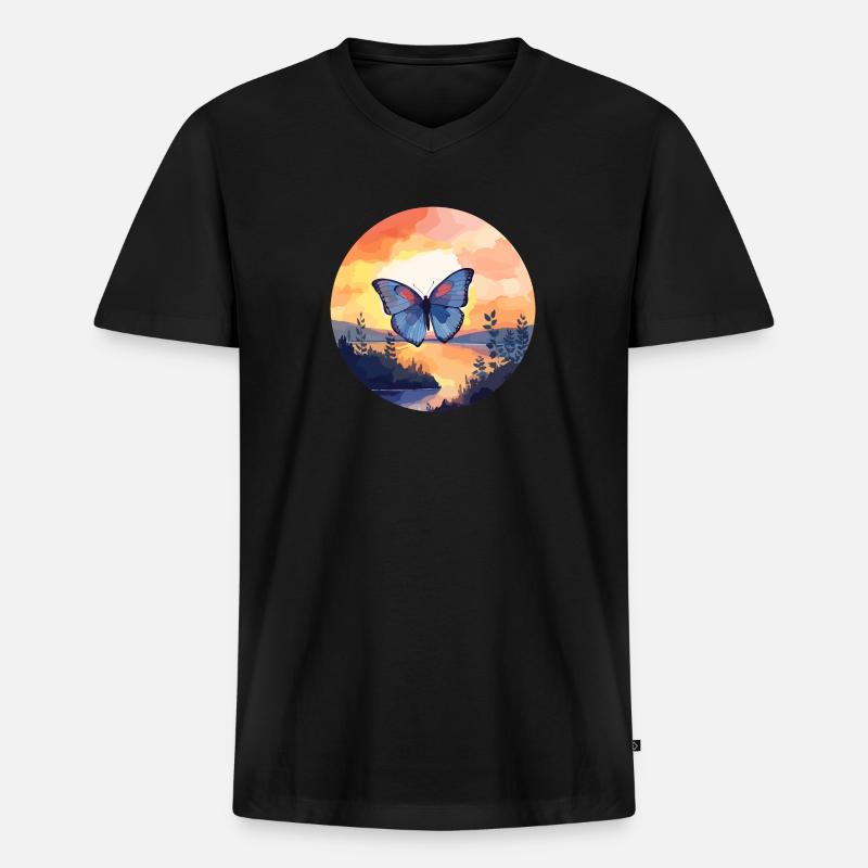Blauer Morpho-Schmetterling - Männer Premium Bio T-Shirt mit V-Ausschnitt - Schwarz