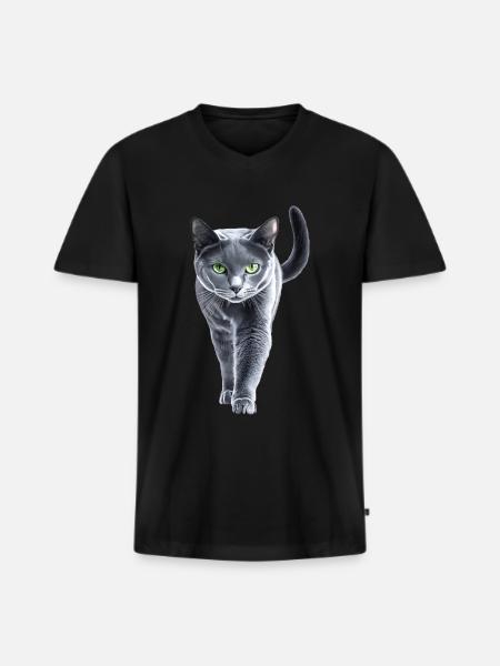 Russisch Blau - Männer Premium Bio T-Shirt mit V-Ausschnitt - Schwarz