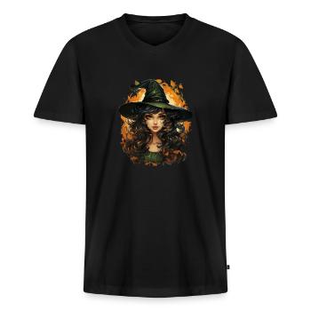 Halloween Witch I Cartoon Style I Witch - Männer Premium Bio T-Shirt mit V-Ausschnitt - Schwarz - Vorne - Nico (187cm)