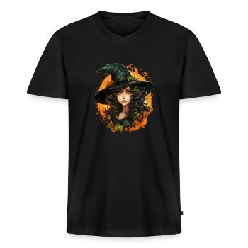 Halloween Witch I Cartoon Style I Witch - Männer Premium Bio T-Shirt mit V-Ausschnitt - Schwarz - Vorne - Nico (187cm)