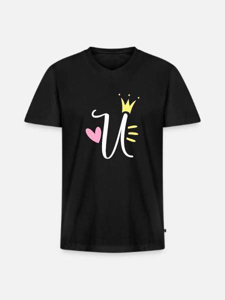 Letter U Initial Letter Crown - Men's Premium Organic T-shirt with V-neck - black