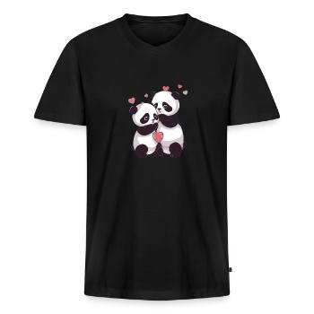 Ich liebe dich, Panda - Männer Premium Bio T-Shirt mit V-Ausschnitt - Schwarz - Vorne - Nico (187cm)