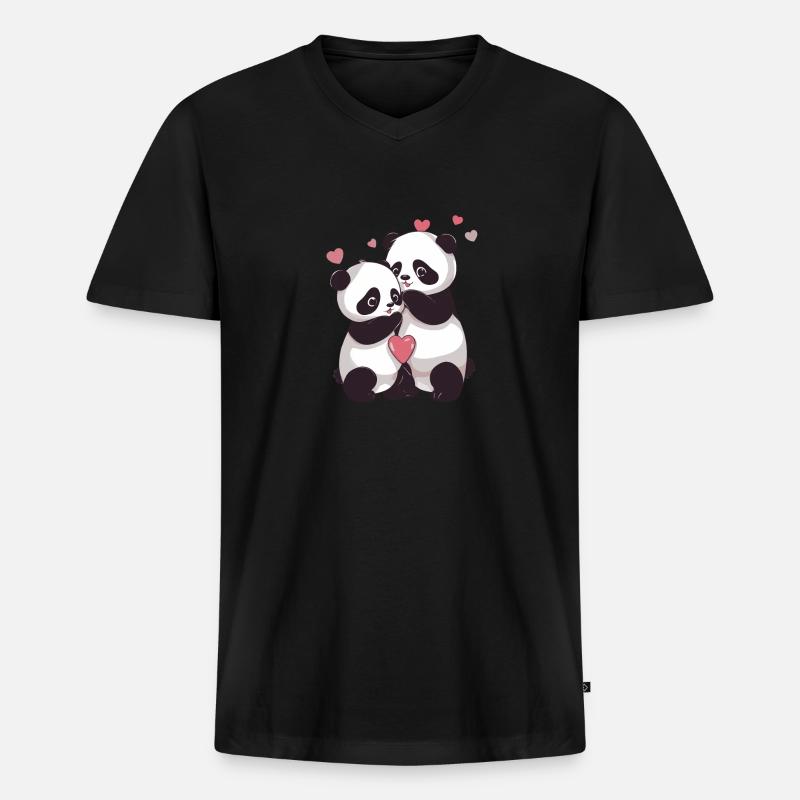 Ich liebe dich, Panda - Männer Premium Bio T-Shirt mit V-Ausschnitt - Schwarz