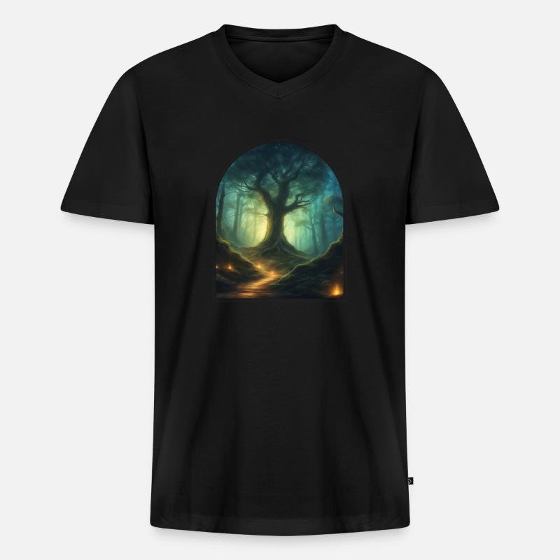 Mystischer Baum 1 - Männer Premium Bio T-Shirt mit V-Ausschnitt - Schwarz