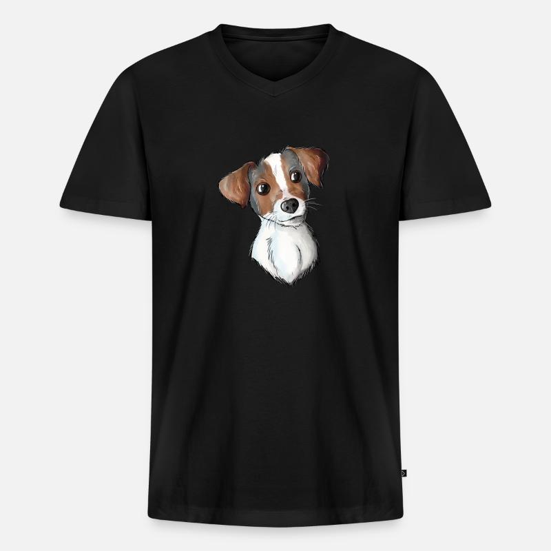 Jack Russell Pattern - Männer Premium Bio T-Shirt mit V-Ausschnitt - Schwarz