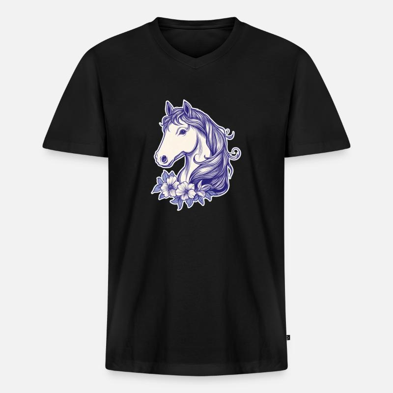 Pferd Kinder - Männer Premium Bio T-Shirt mit V-Ausschnitt - Schwarz