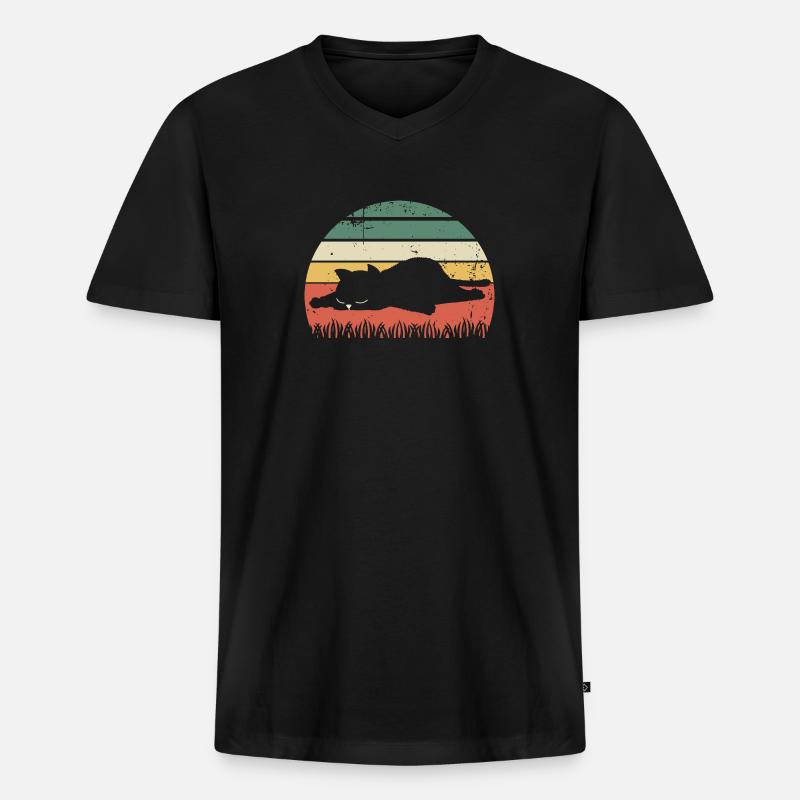 Retro Katze Sunset - Männer Premium Bio T-Shirt mit V-Ausschnitt - Schwarz